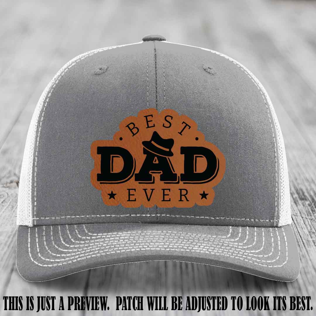 Best Dad Ever Fedora Swag 🤠 Leather Patch Hat – Rawhide to Black Patch on Heather Grey to White Hat Richardson 112 Hat