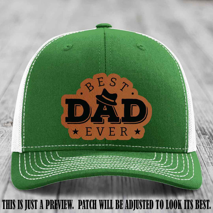 Best Dad Ever Fedora Swag 🤠 Leather Patch Hat – Rawhide to Black Patch on Kelly to White Hat Richardson 112 Hat