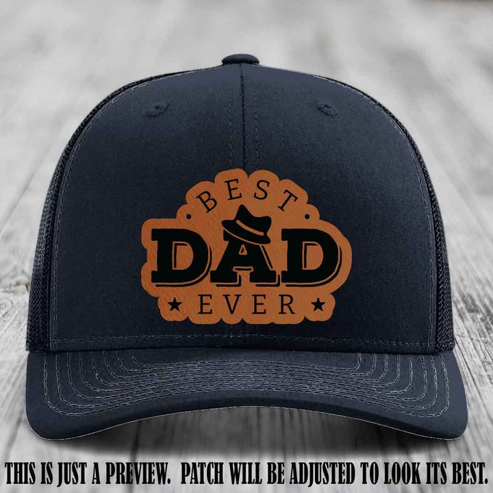 Best Dad Ever Fedora Swag 🤠 Leather Patch Hat – Rawhide to Black Patch on Navy Hat Richardson 112 Hat