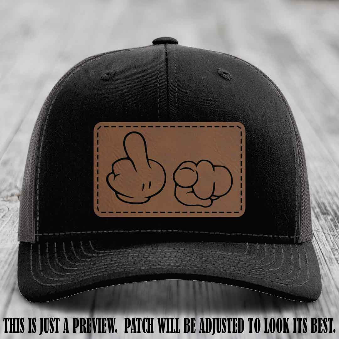 Finger Bang & Blame Game 🖕👉 Dark Brown to Black on Black to Charcoal Hat - Richardson 112 custom trucker hat