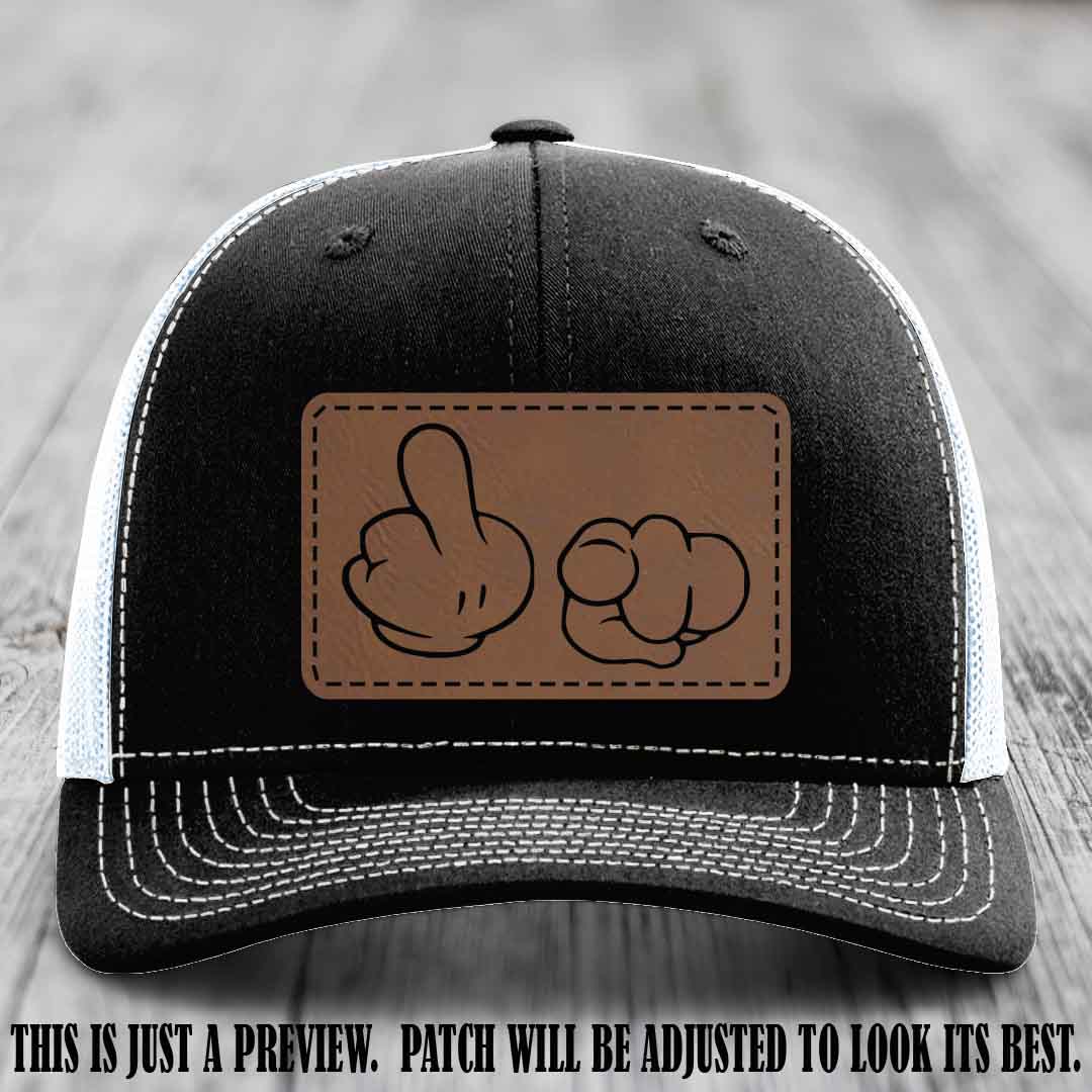 Finger Bang & Blame Game 🖕👉 Dark Brown to Black on Black to White Hat - Richardson 112 custom trucker hat