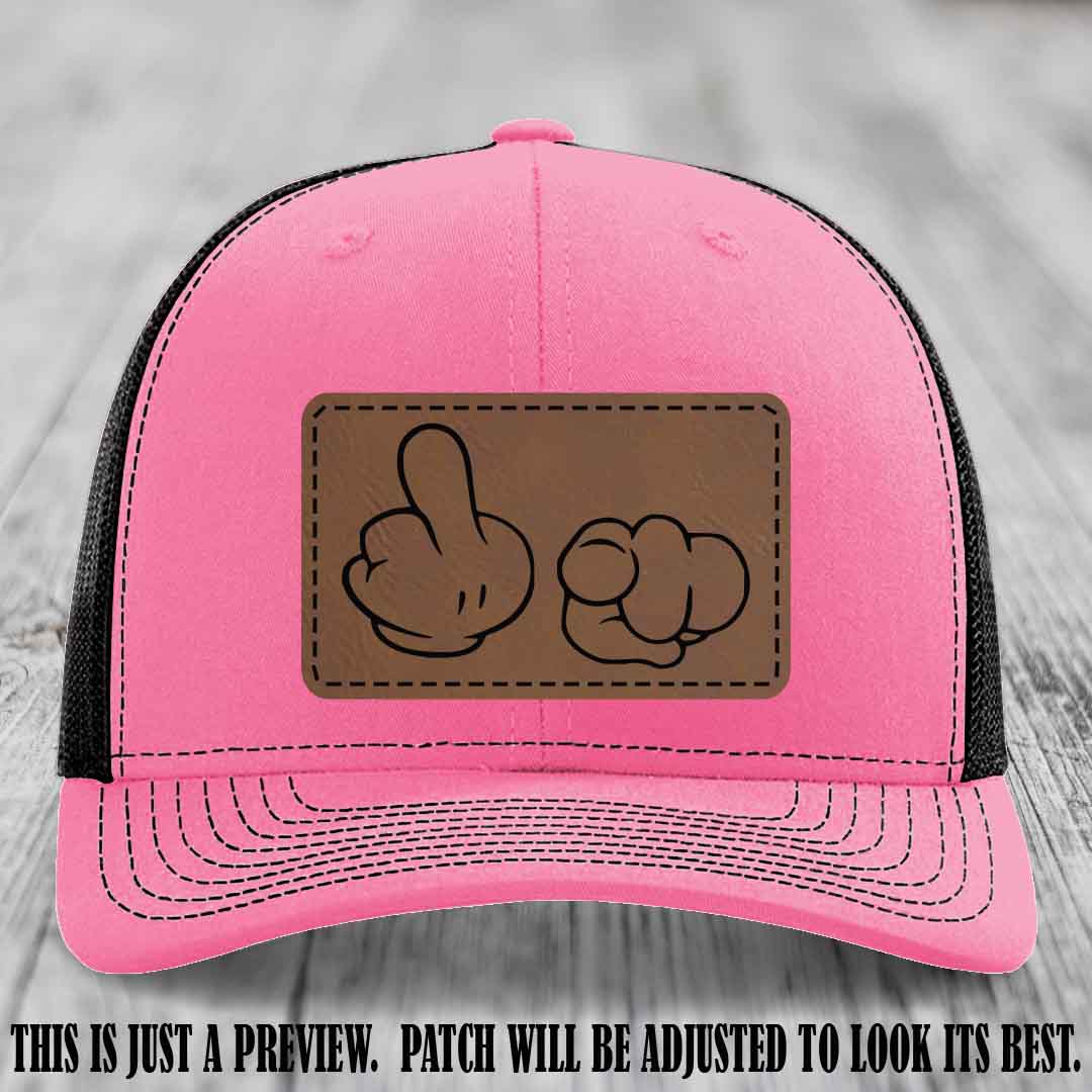 Finger Bang & Blame Game 🖕👉 Dark Brown to Black on Hot Pink to Black Hat - Richardson 112 custom trucker hat