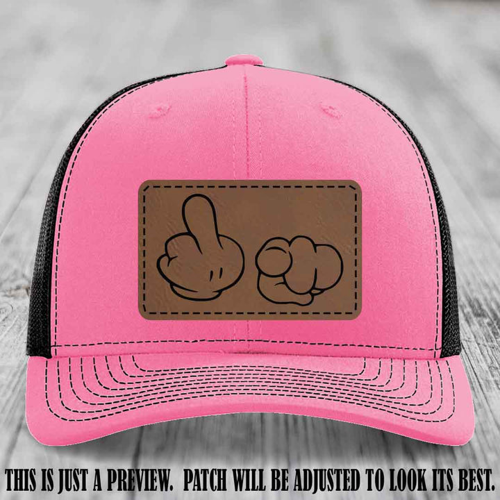 Finger Bang & Blame Game 🖕👉 Dark Brown to Black on Hot Pink to Black Hat - Richardson 112 custom trucker hat