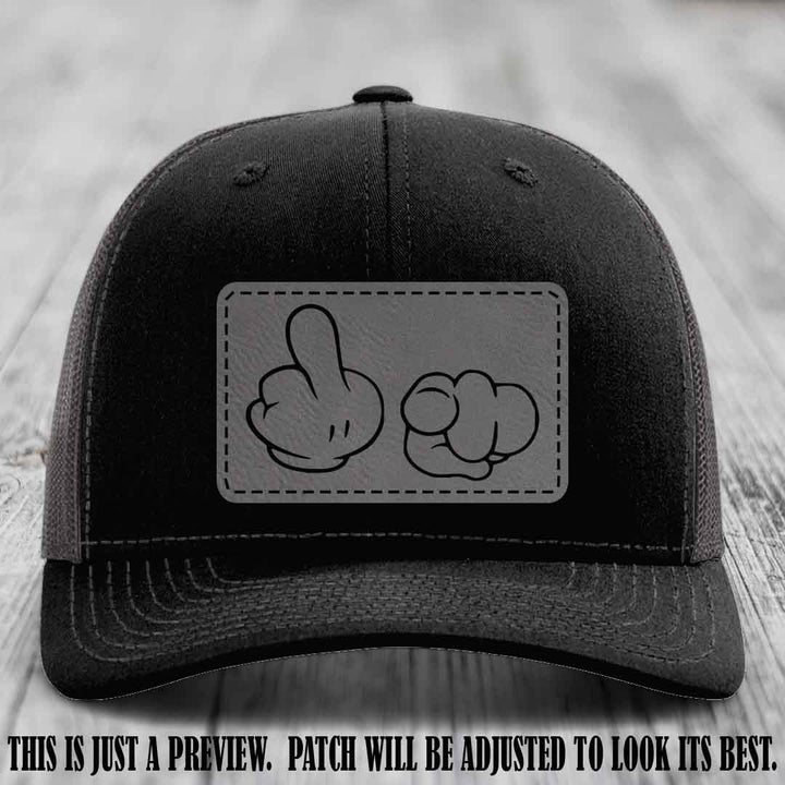 Finger Bang & Blame Game 🖕👉 Grey to Black on Black to Charcoal Hat - Richardson 112 custom trucker hat