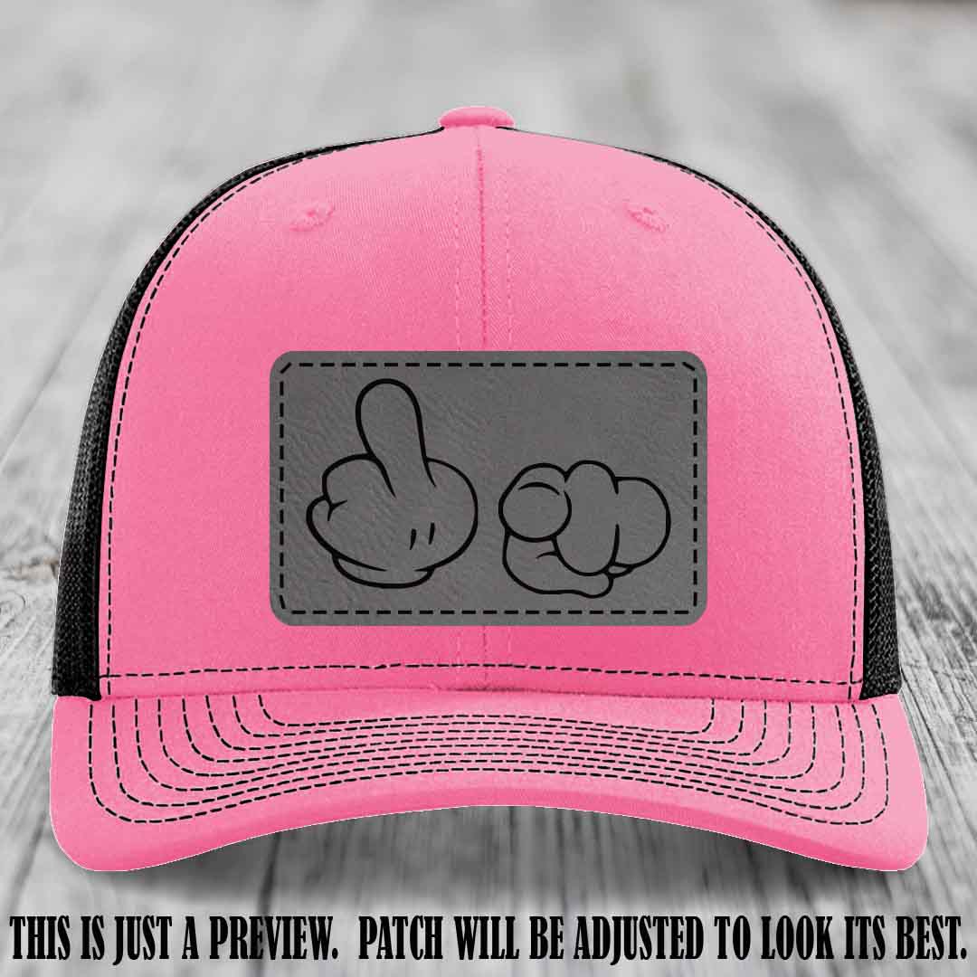 Finger Bang & Blame Game 🖕👉 Grey to Black on Hot Pink to Black Hat - Richardson 112 custom trucker hat