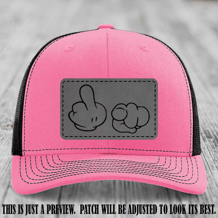 Finger Bang & Blame Game 🖕👉 Grey to Black on Hot Pink to Black Hat - Richardson 112 custom trucker hat