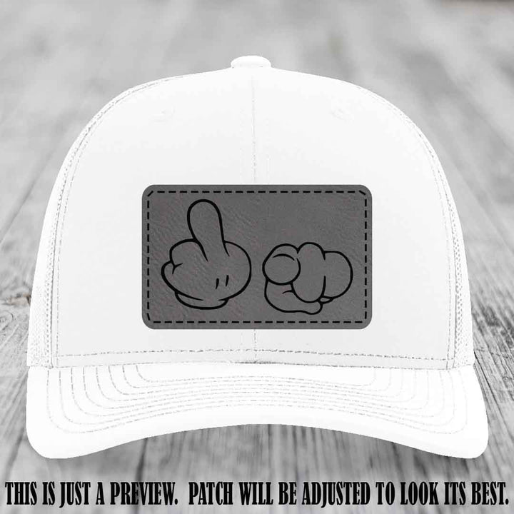 Finger Bang & Blame Game 🖕👉 Grey to Black on White Hat - Richardson 112 custom trucker hat