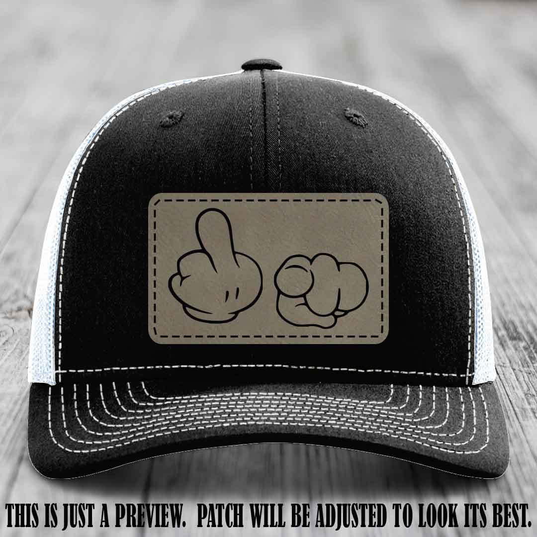 Finger Bang & Blame Game 🖕👉 Light Brown to Black on Black to White Hat - Richardson 112 custom trucker hat