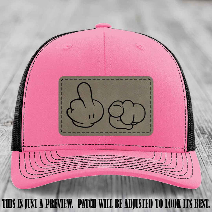 Finger Bang & Blame Game 🖕👉 Light Brown to Black on Hot Pink to Black Hat - Richardson 112 custom trucker hat