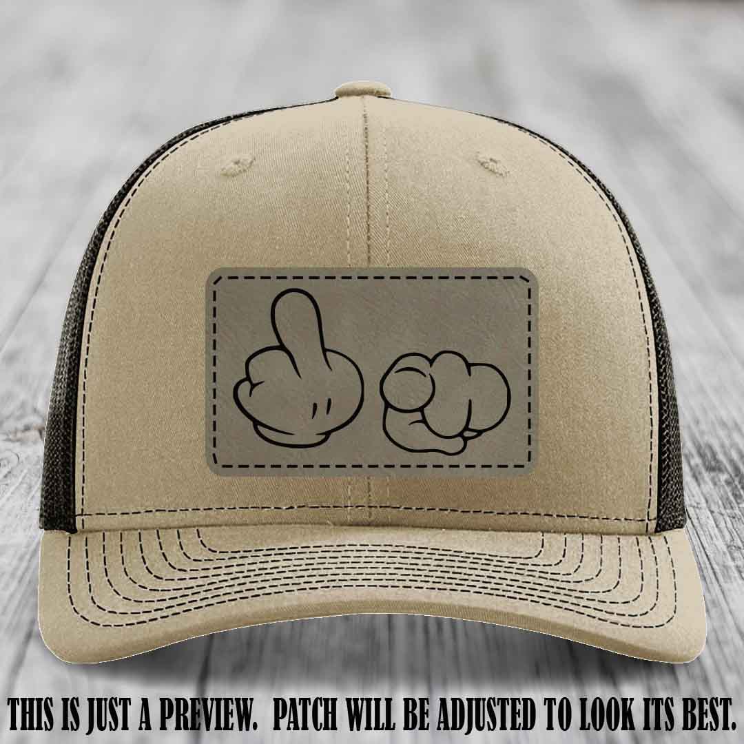 Finger Bang & Blame Game 🖕👉 Light Brown to Black on Khaki to Coffee Hat - Richardson 112 custom trucker hat