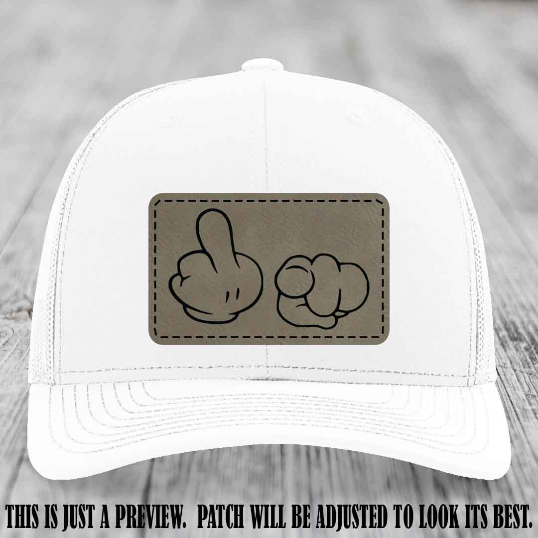 Finger Bang & Blame Game 🖕👉 Light Brown to Black on White Hat - Richardson 112 custom trucker hat