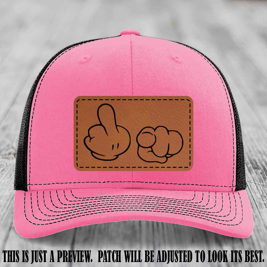 Finger Bang & Blame Game 🖕👉 Rawhide to Black on Hot Pink to Black Hat - Richardson 112 custom trucker hat
