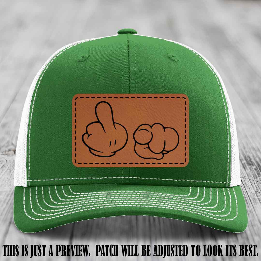 Finger Bang & Blame Game 🖕👉 Rawhide to Black on Kelly to White Hat - Richardson 112 custom trucker hat