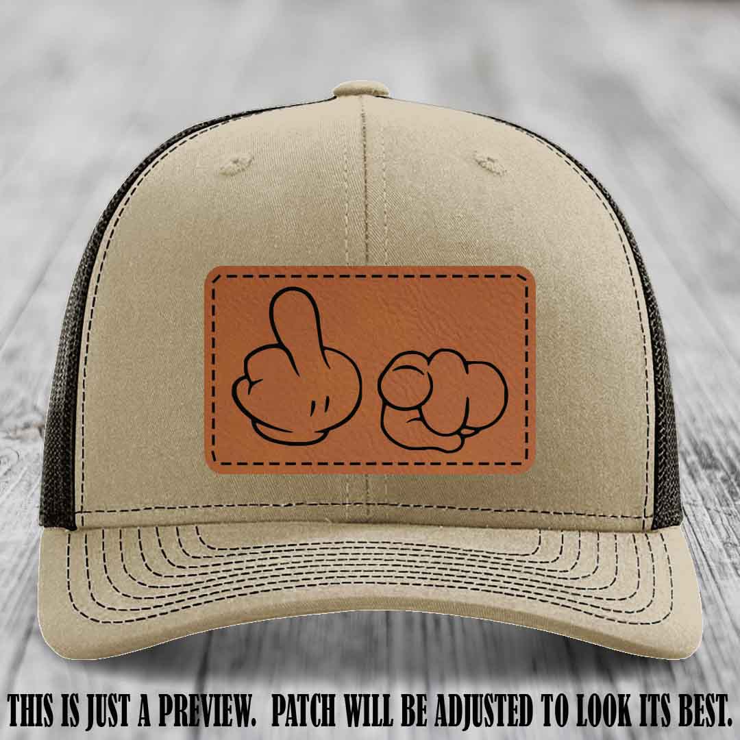 Finger Bang & Blame Game 🖕👉 Rawhide to Black on Khaki to Coffee Hat - Richardson 112 custom trucker hat