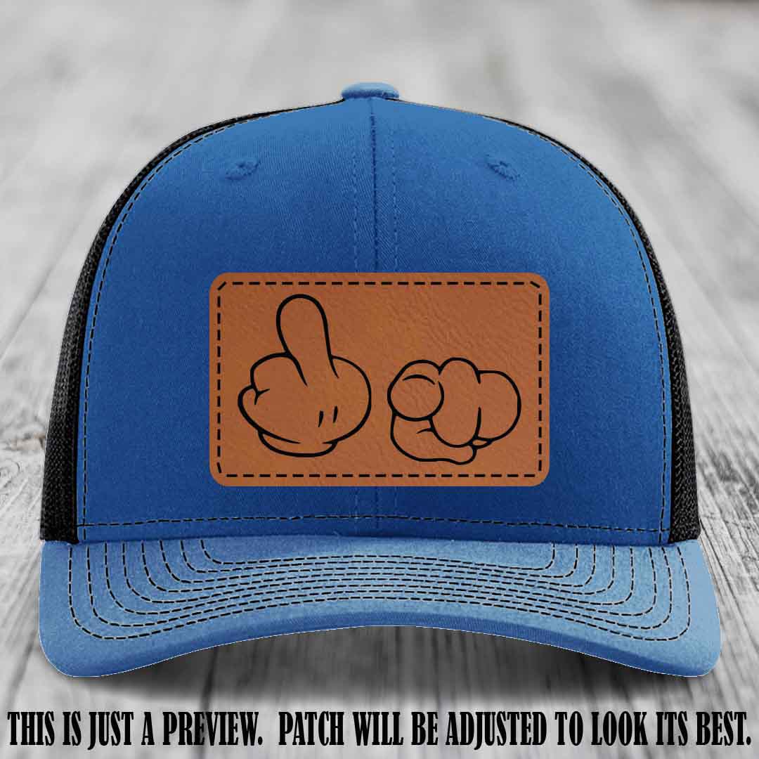 Finger Bang & Blame Game 🖕👉 Rawhide to Black on Royal to Black Hat - Richardson 112 custom trucker hat