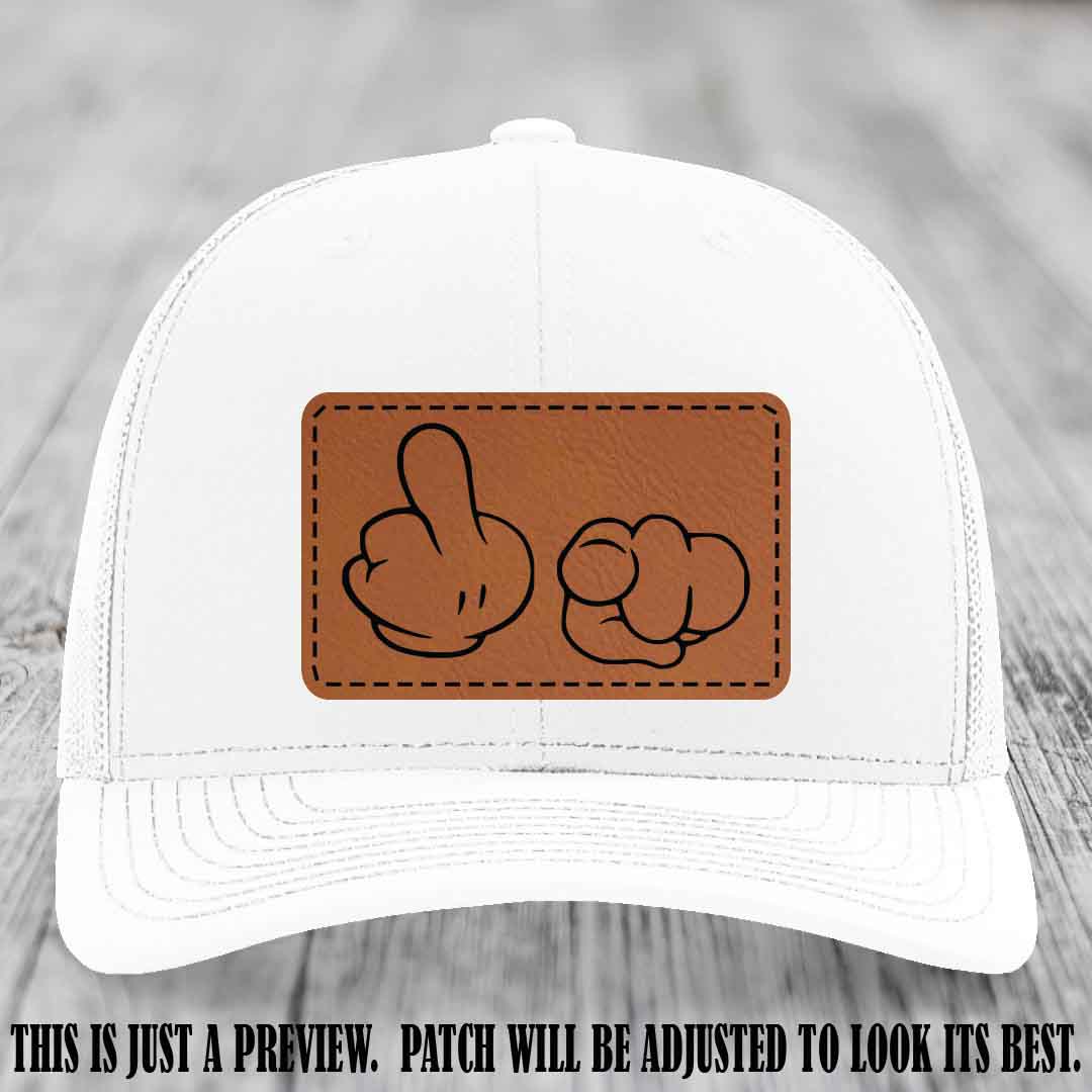 Finger Bang & Blame Game 🖕👉 Rawhide to Black on White Hat - Richardson 112 custom trucker hat