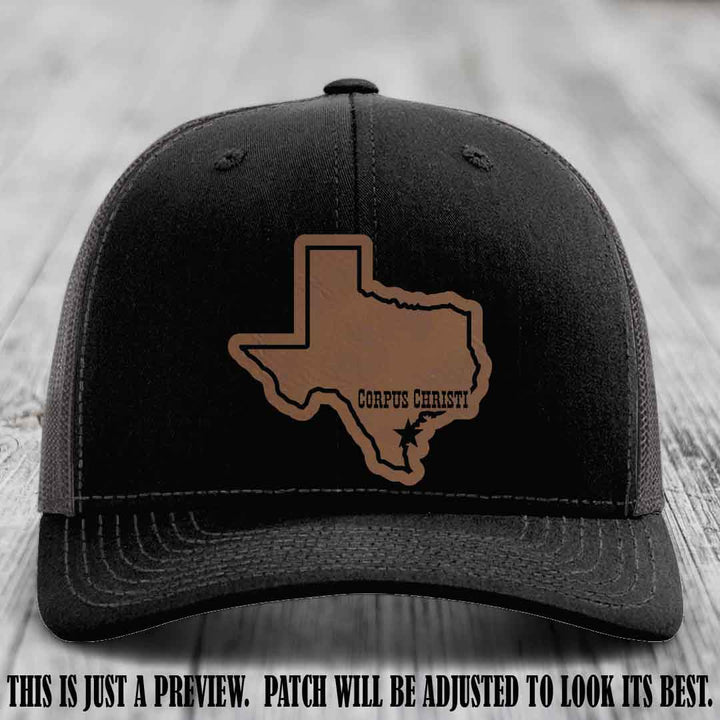 Corpus Christi Star Dark Brown to Black Patch on Black to Charcoal Hat Richardson 112
