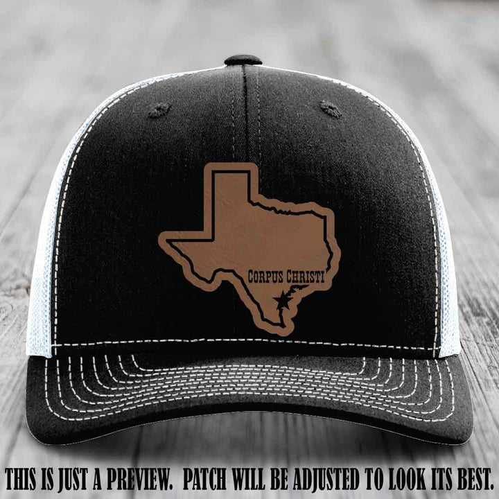Corpus Christi Star Dark Brown to Black Patch on Black to White Hat Richardson 112