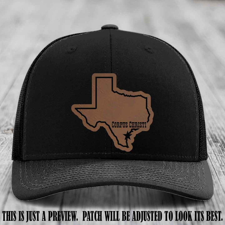 Corpus Christi Star Dark Brown to Black Patch on Black Hat Richardson 112