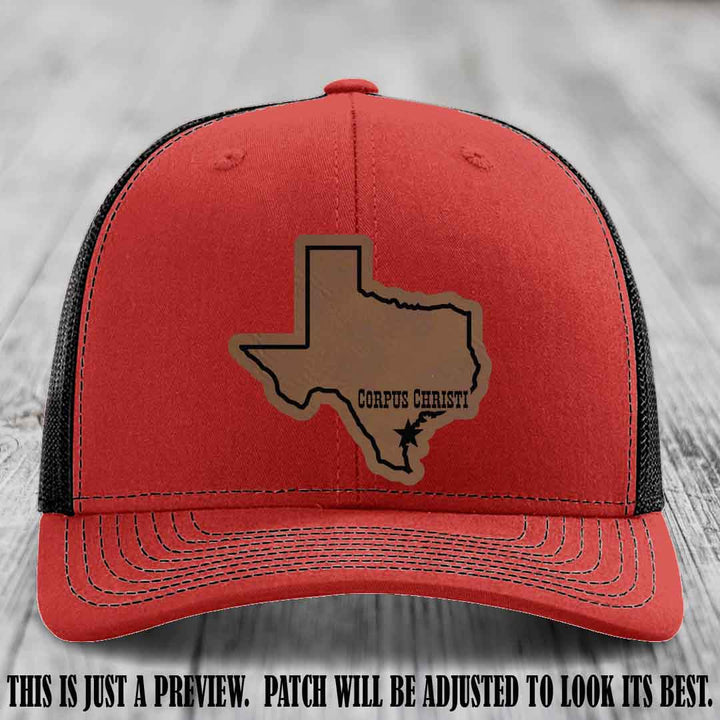 Corpus Christi Star Dark Brown to Black Patch on Red to Black Hat Richardson 112