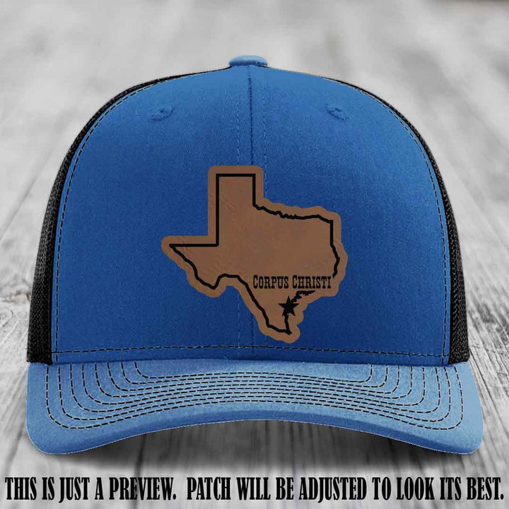 Corpus Christi Star Dark Brown to Black Patch on Royal to Black Hat Richardson 112