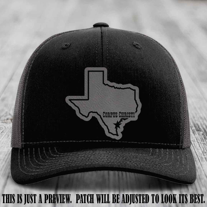 Corpus Christi Star Grey to Black Patch on Black to Charcoal Hat Richardson 112