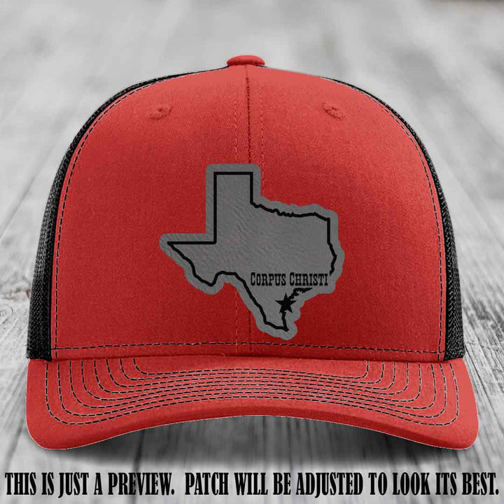 Corpus Christi Star Grey to Black Patch on Red to Black Hat Richardson 112