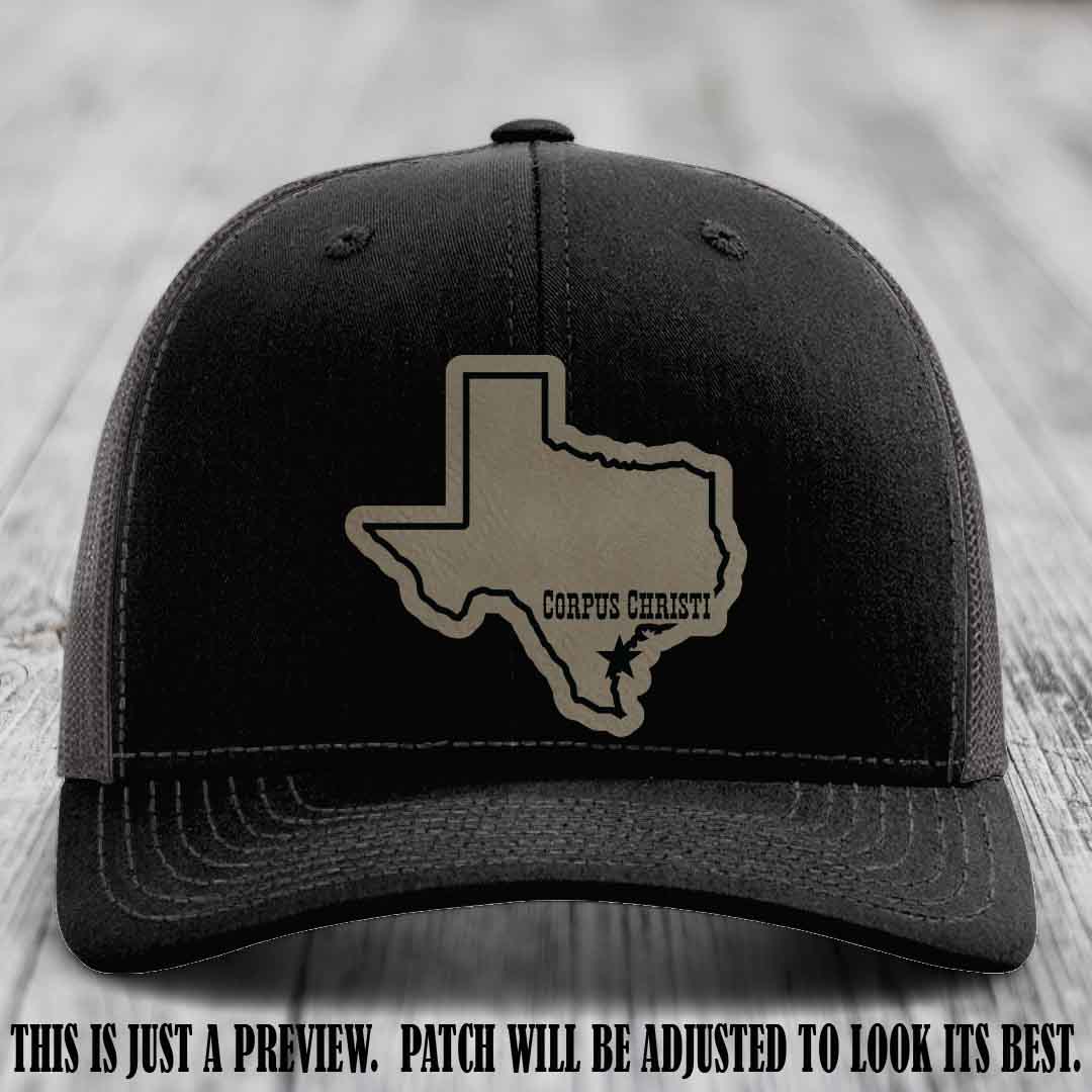 Corpus Christi Star Light Brown to Black Patch on Black to Charcoal Hat Richardson 112