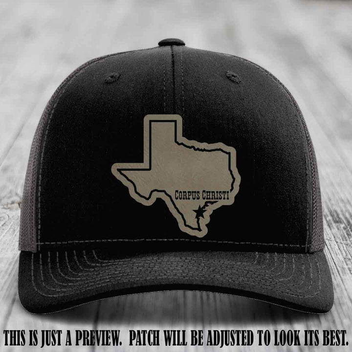 Corpus Christi Star Light Brown to Black Patch on Black to Charcoal Hat Richardson 112