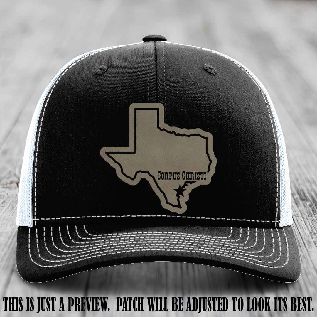 Corpus Christi Star Light Brown to Black Patch on Black to White Hat Richardson 112