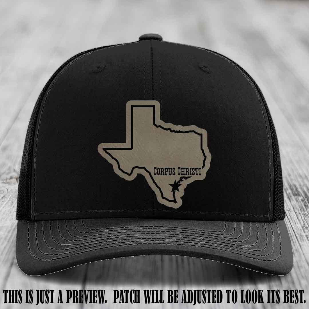 Corpus Christi Star Light Brown to Black Patch on Black Hat Richardson 112