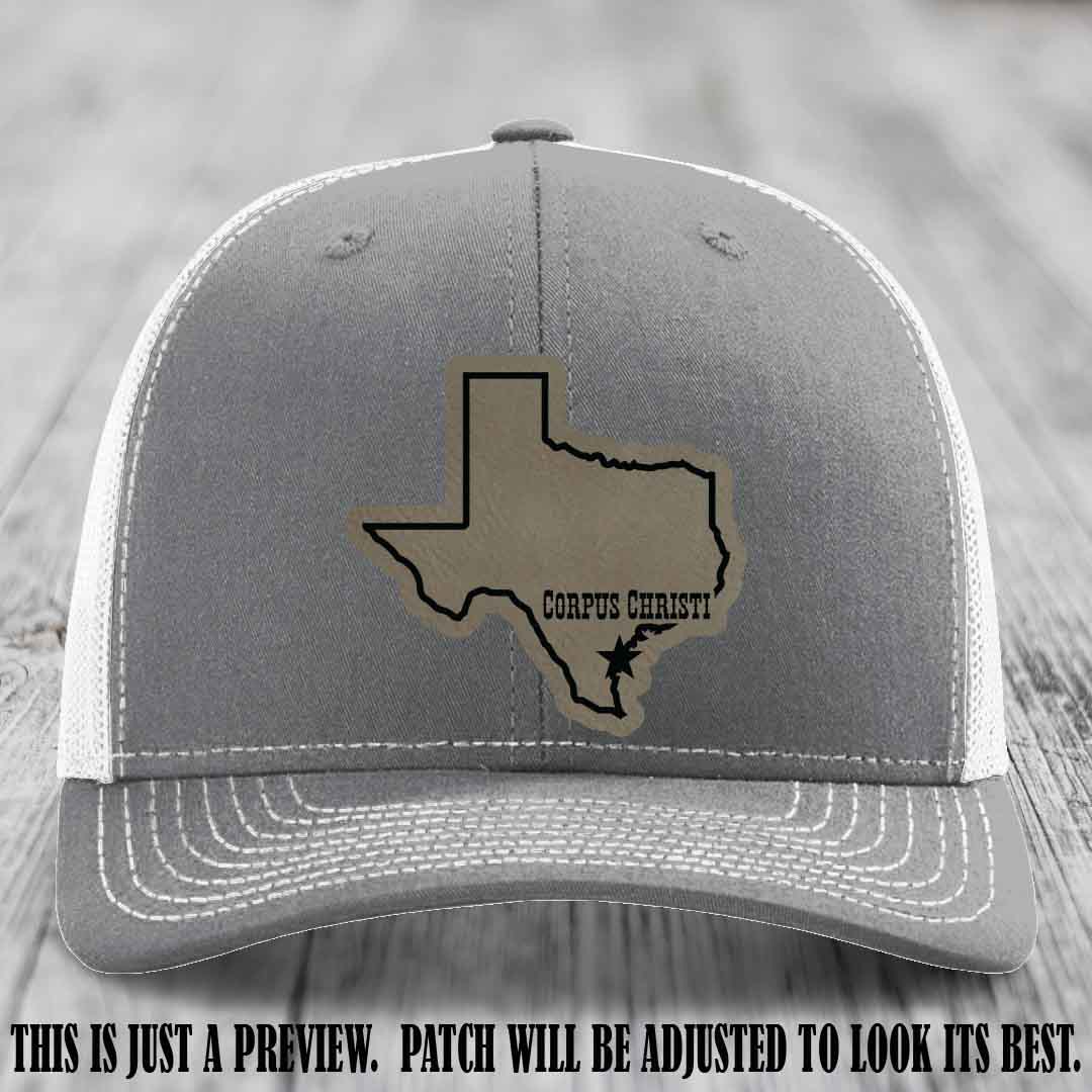 Corpus Christi Star Light Brown to Black Patch on Heather Grey to White Hat Richardson 112