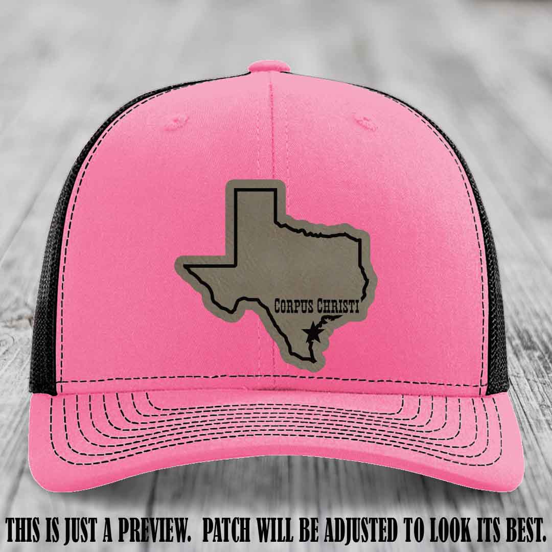 Corpus Christi Star Light Brown to Black Patch on Hot Pink to Black Hat Richardson 112