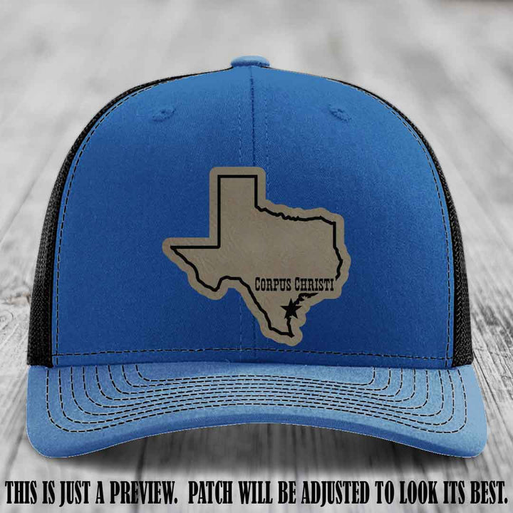 Corpus Christi Star Light Brown to Black Patch on Royal to Black Hat Richardson 112