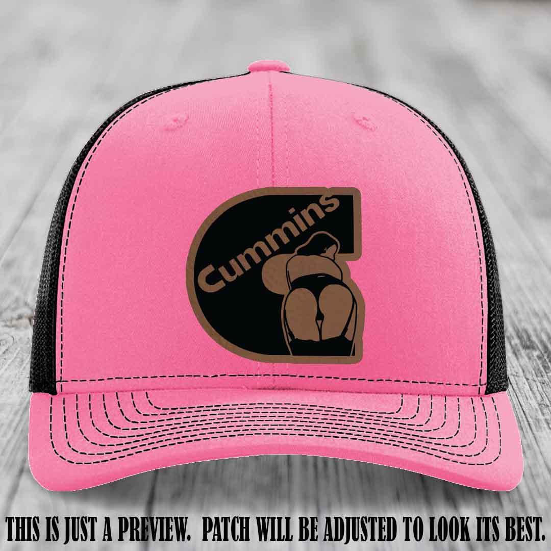 Cummins Curves Dark Brown to Black Patch on Hot Pink to Black Hat Richardson 112 Hat