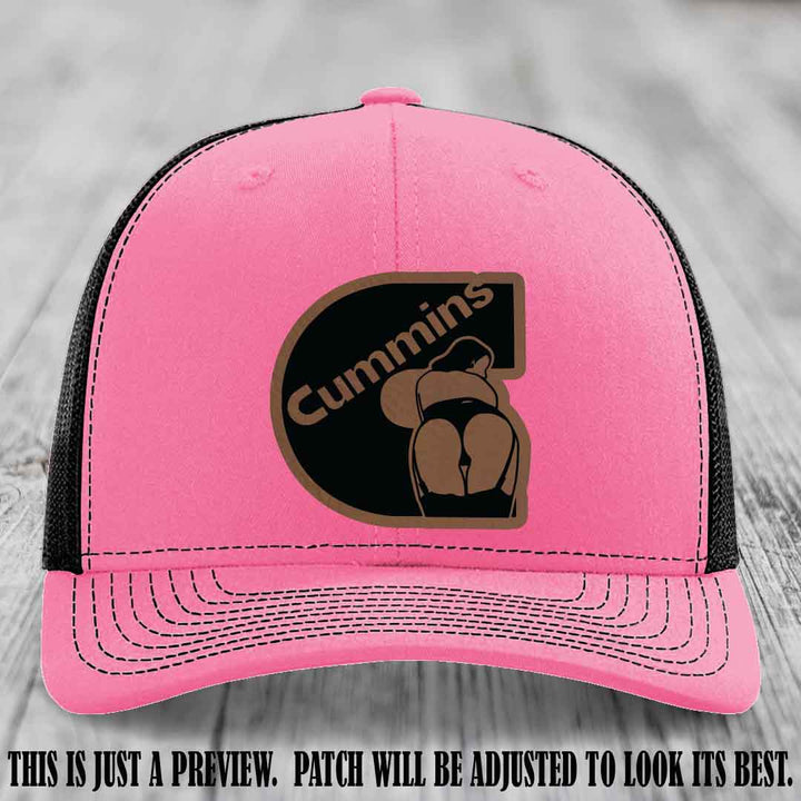 Cummins Curves Dark Brown to Black Patch on Hot Pink to Black Hat Richardson 112 Hat