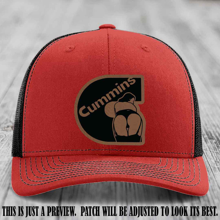 Cummins Curves Dark Brown to Black Patch on Red to Black Hat Richardson 112 Hat
