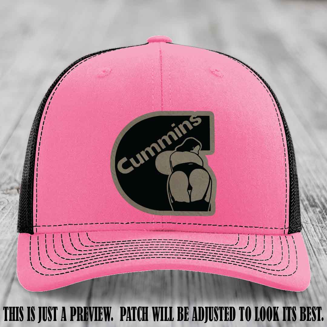 Cummins Curves Light Brown to Black Patch on Hot Pink to Black Hat Richardson 112 Hat