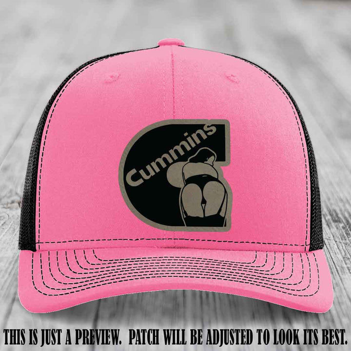 Cummins Curves Light Brown to Black Patch on Hot Pink to Black Hat Richardson 112 Hat