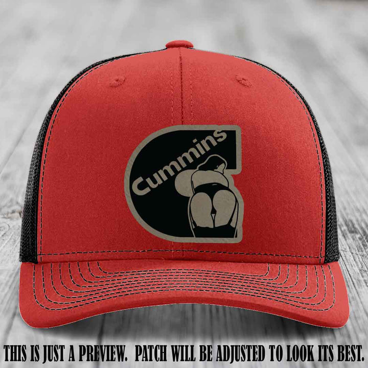 Cummins Curves Light Brown to Black Patch on Red to Black Hat Richardson 112 Hat