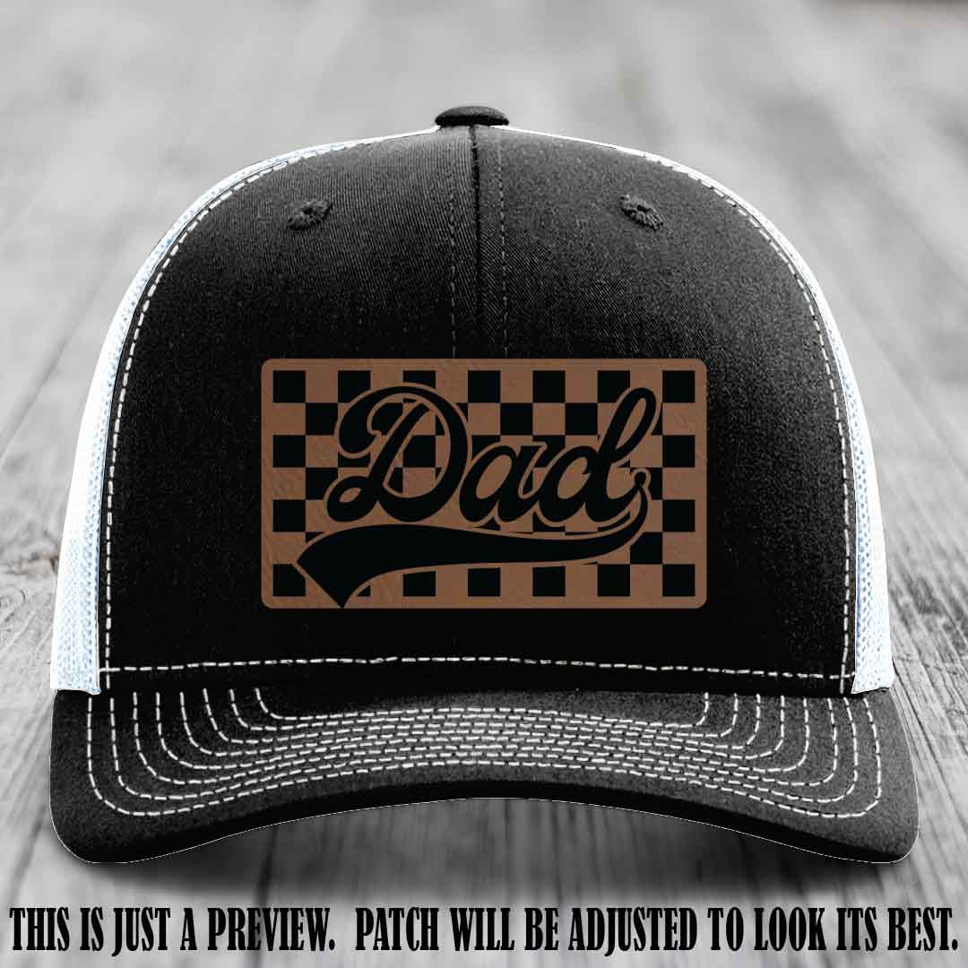 Dark Brown to Black Patch on Black to White Hat Richardson 112 leather patch hat