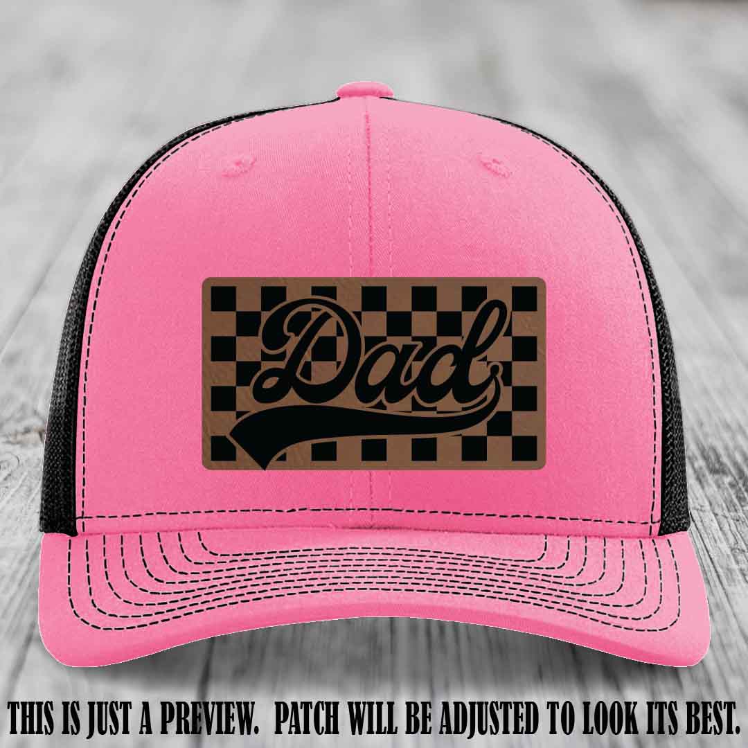 Dark Brown to Black Patch on Hot Pink to Black Hat Richardson 112 leather patch hat