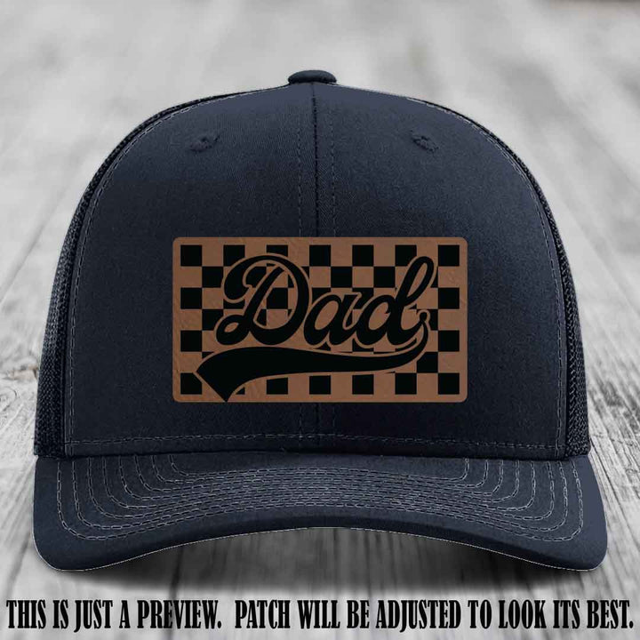 Dark Brown to Black Patch on Navy Hat Richardson 112 leather patch hat