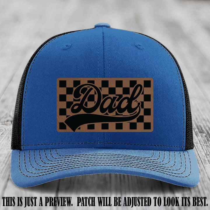 Dark Brown to Black Patch on Royal to Black Hat Richardson 112 leather patch hat