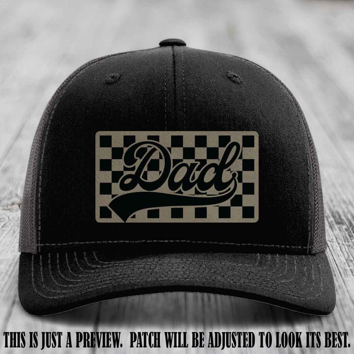 Light Brown to Black Patch on Black to Charcoal Hat Richardson 112 leather patch hat