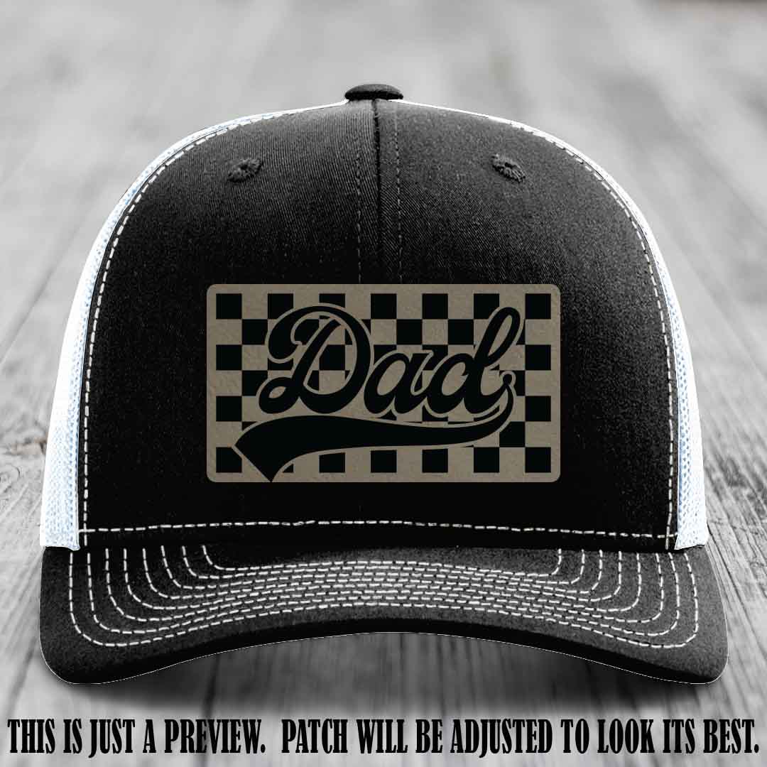 Light Brown to Black Patch on Black to White Hat Richardson 112 leather patch hat