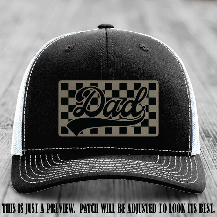 Light Brown to Black Patch on Black to White Hat Richardson 112 leather patch hat