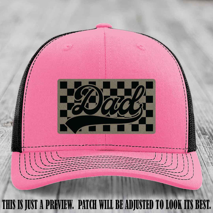 Light Brown to Black Patch on Hot Pink to Black Hat Richardson 112 leather patch hat