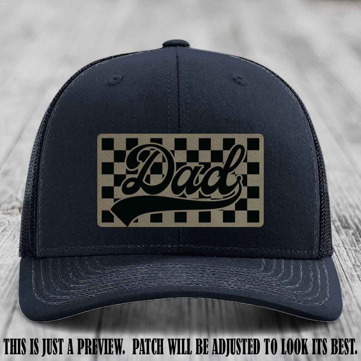Light Brown to Black Patch on Navy Hat Richardson 112 leather patch hat