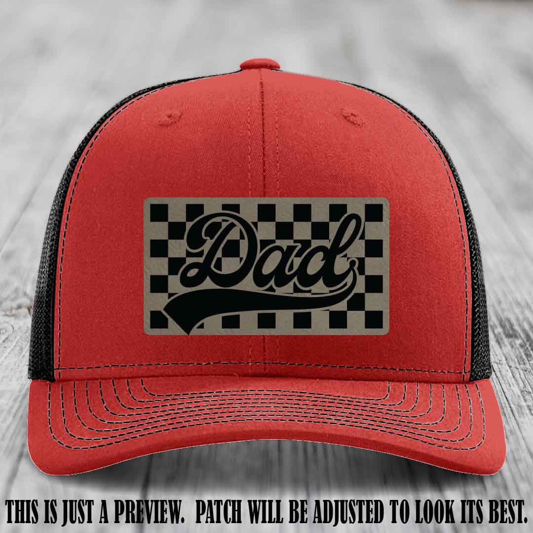Light Brown to Black Patch on Red to Black Hat Richardson 112 leather patch hat
